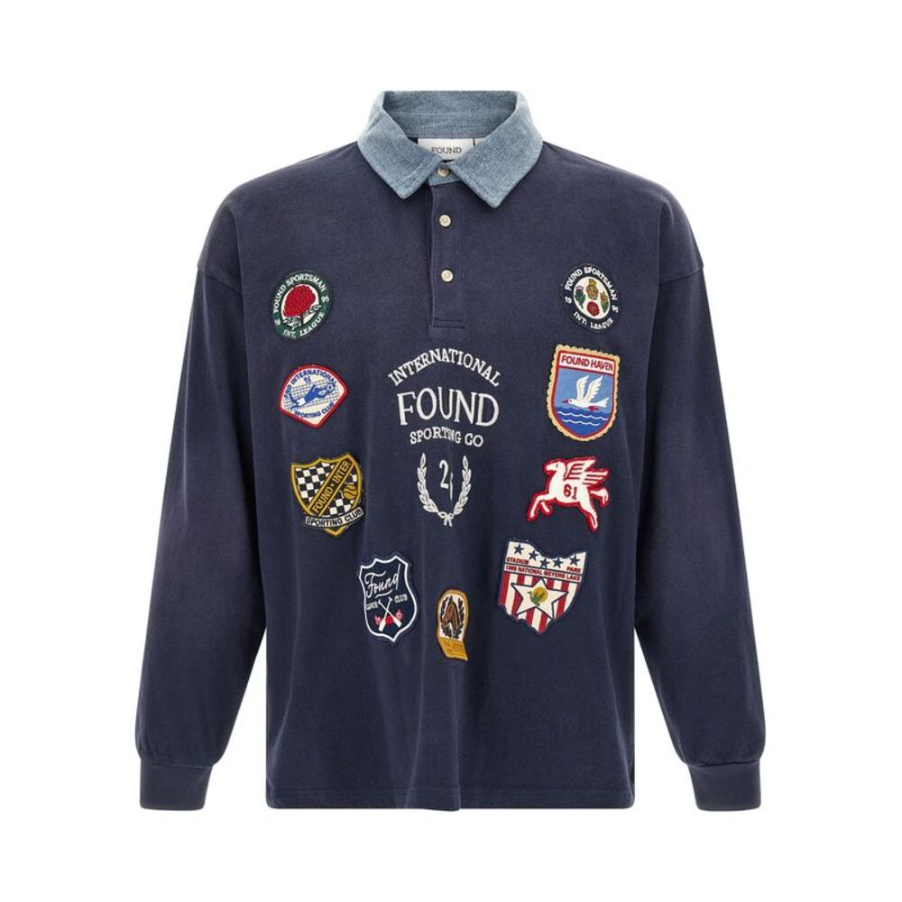 FOUND Blue Cotton Polo Men's Shirt